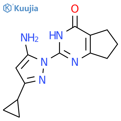 2-(5-amino-3-cyclopropyl-1H-pyrazol-1-yl)-3H,4H,5H,6H,7H-cyclopentadpyrimidin-4-one structure