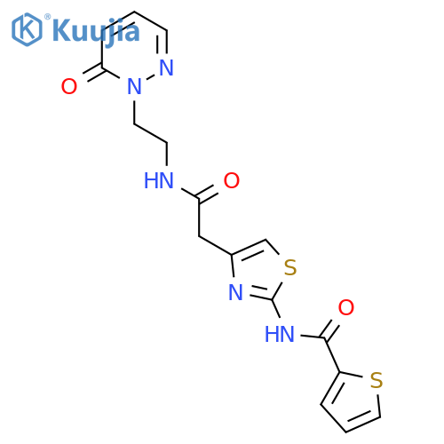 N-4-({2-(6-oxo-1,6-dihydropyridazin-1-yl)ethylcarbamoyl}methyl)-1,3-thiazol-2-ylthiophene-2-carboxamide structure