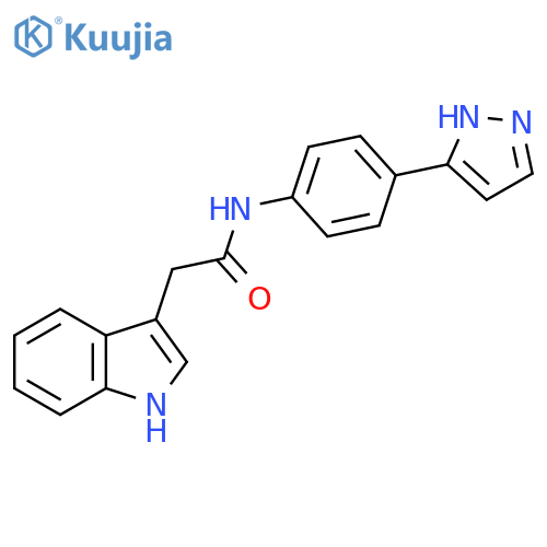 2-(1H-indol-3-yl)-N-4-(1H-pyrazol-3-yl)phenylacetamide structure