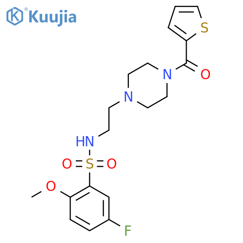 5-fluoro-2-methoxy-N-{2-4-(thiophene-2-carbonyl)piperazin-1-ylethyl}benzene-1-sulfonamide structure