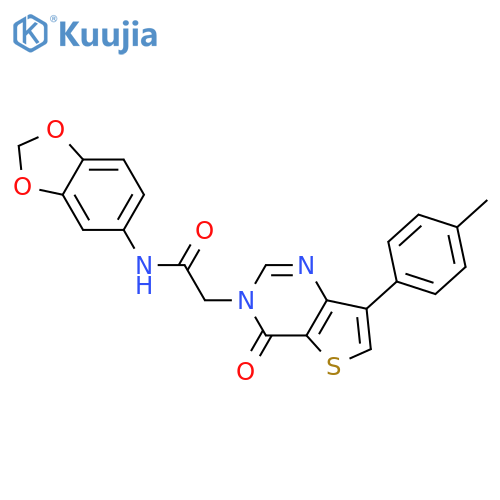N-(2H-1,3-benzodioxol-5-yl)-2-[7-(4-methylphenyl)-4-oxo-3H,4H-thieno[3,2-d]pyrimidin-3-yl]acetamide structure