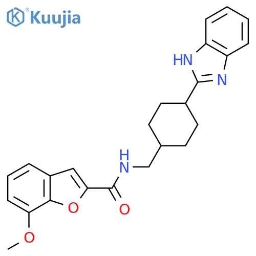 N-{4-(1H-1,3-benzodiazol-2-yl)cyclohexylmethyl}-7-methoxy-1-benzofuran-2-carboxamide structure