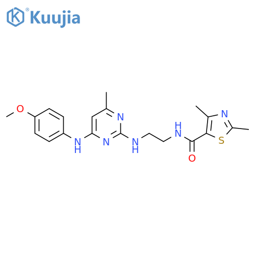 N-2-({4-(4-methoxyphenyl)amino-6-methylpyrimidin-2-yl}amino)ethyl-2,4-dimethyl-1,3-thiazole-5-carboxamide structure