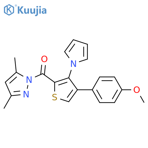 1-[4-(4-methoxyphenyl)-3-(1H-pyrrol-1-yl)thiophene-2-carbonyl]-3,5-dimethyl-1H-pyrazole structure