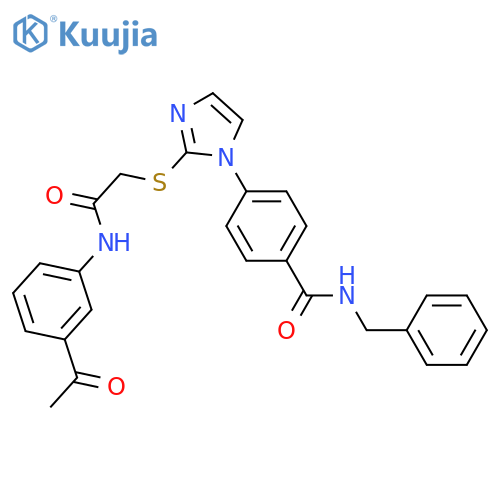 4-[2-({[(3-acetylphenyl)carbamoyl]methyl}sulfanyl)-1H-imidazol-1-yl]-N-benzylbenzamide structure