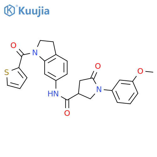 1-(3-methoxyphenyl)-5-oxo-N-1-(thiophene-2-carbonyl)-2,3-dihydro-1H-indol-6-ylpyrrolidine-3-carboxamide structure
