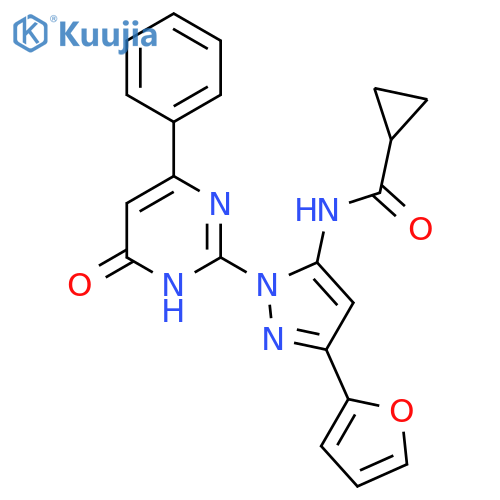 N-3-(furan-2-yl)-1-(6-oxo-4-phenyl-1,6-dihydropyrimidin-2-yl)-1H-pyrazol-5-ylcyclopropanecarboxamide structure