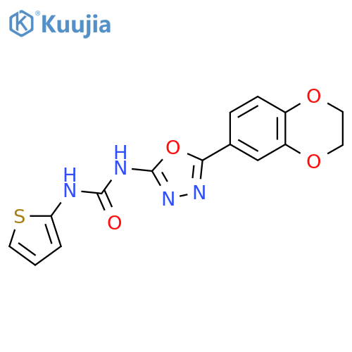 3-5-(2,3-dihydro-1,4-benzodioxin-6-yl)-1,3,4-oxadiazol-2-yl-1-(thiophen-2-yl)urea structure