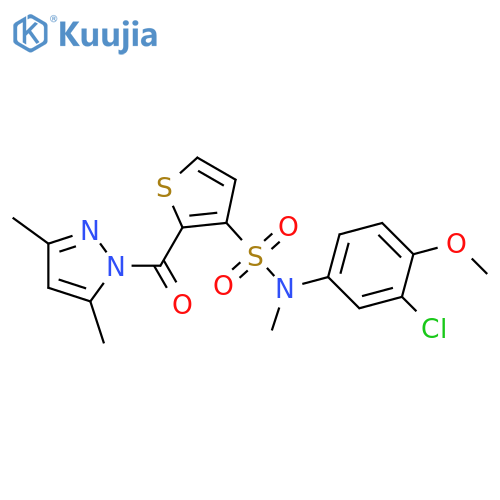 N-(3-chloro-4-methoxyphenyl)-2-(3,5-dimethyl-1H-pyrazole-1-carbonyl)-N-methylthiophene-3-sulfonamide structure