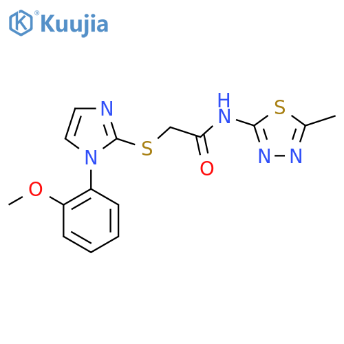 2-{1-(2-methoxyphenyl)-1H-imidazol-2-ylsulfanyl}-N-(5-methyl-1,3,4-thiadiazol-2-yl)acetamide structure