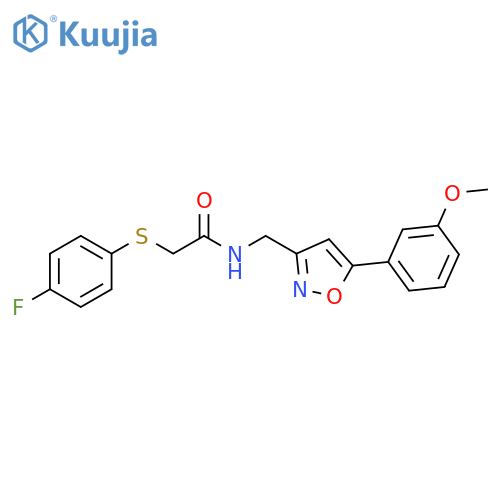 2-(4-fluorophenyl)sulfanyl-N-{5-(3-methoxyphenyl)-1,2-oxazol-3-ylmethyl}acetamide structure