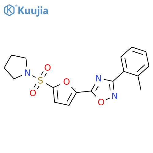 3-(2-methylphenyl)-5-5-(pyrrolidine-1-sulfonyl)furan-2-yl-1,2,4-oxadiazole structure