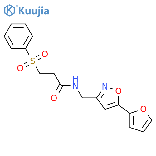3-(benzenesulfonyl)-N-{5-(furan-2-yl)-1,2-oxazol-3-ylmethyl}propanamide structure
