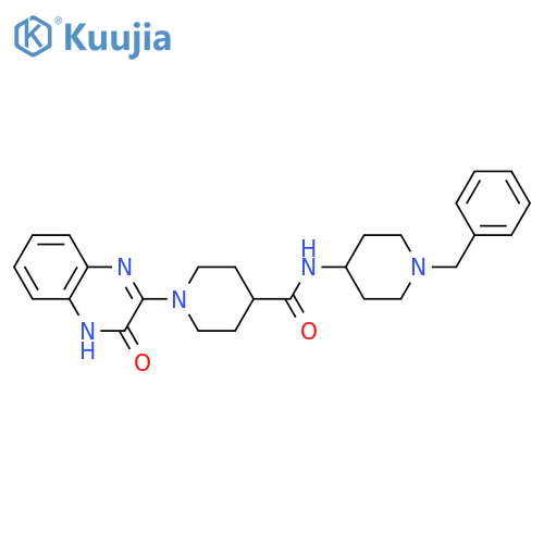 N-(1-benzylpiperidin-4-yl)-1-(3-oxo-3,4-dihydroquinoxalin-2-yl)piperidine-4-carboxamide structure