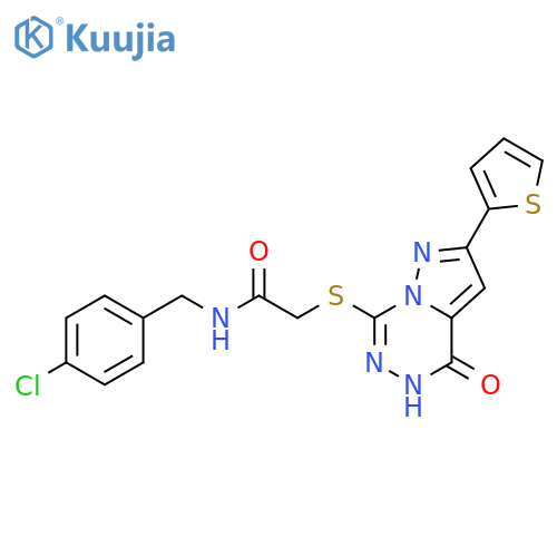 N-[(4-chlorophenyl)methyl]-2-{[4-oxo-2-(thiophen-2-yl)-4H,5H-pyrazolo[1,5-d][1,2,4]triazin-7-yl]sulfanyl}acetamide structure