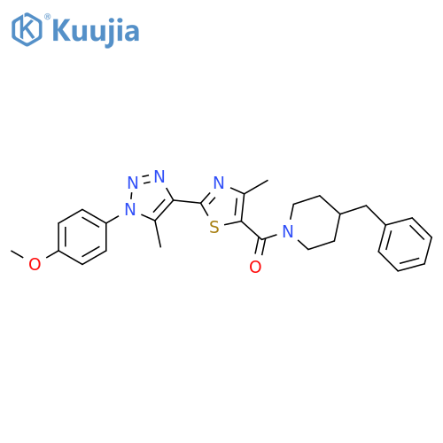 4-benzyl-1-{2-[1-(4-methoxyphenyl)-5-methyl-1H-1,2,3-triazol-4-yl]-4-methyl-1,3-thiazole-5-carbonyl}piperidine structure