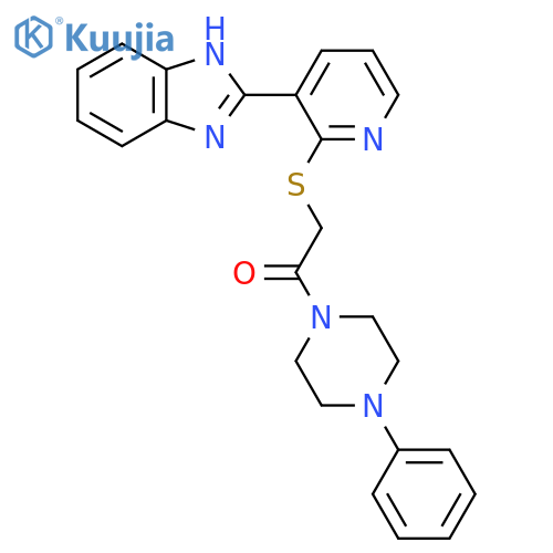 2-{3-(1H-1,3-benzodiazol-2-yl)pyridin-2-ylsulfanyl}-1-(4-phenylpiperazin-1-yl)ethan-1-one structure