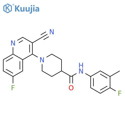 1-(3-cyano-6-fluoroquinolin-4-yl)-N-(4-fluoro-3-methylphenyl)piperidine-4-carboxamide structure