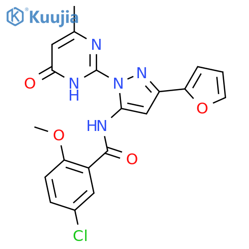 5-chloro-N-3-(furan-2-yl)-1-(4-methyl-6-oxo-1,6-dihydropyrimidin-2-yl)-1H-pyrazol-5-yl-2-methoxybenzamide structure