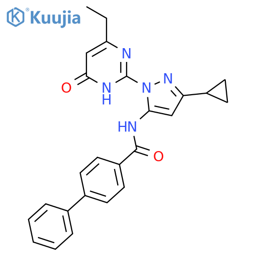 N-3-cyclopropyl-1-(4-ethyl-6-oxo-1,6-dihydropyrimidin-2-yl)-1H-pyrazol-5-yl-1,1'-biphenyl-4-carboxamide structure