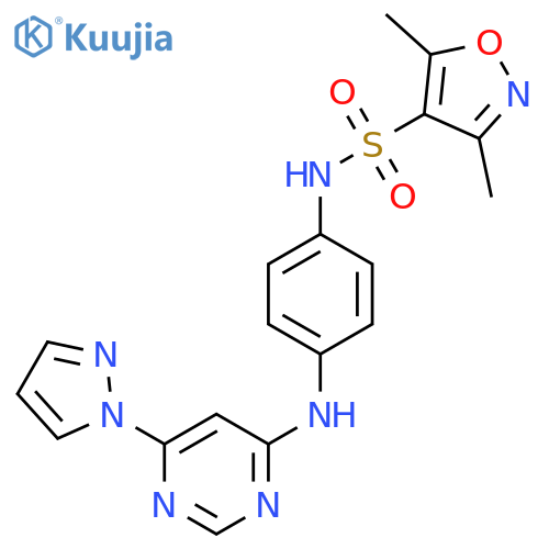 3,5-dimethyl-N-(4-{6-(1H-pyrazol-1-yl)pyrimidin-4-ylamino}phenyl)-1,2-oxazole-4-sulfonamide structure