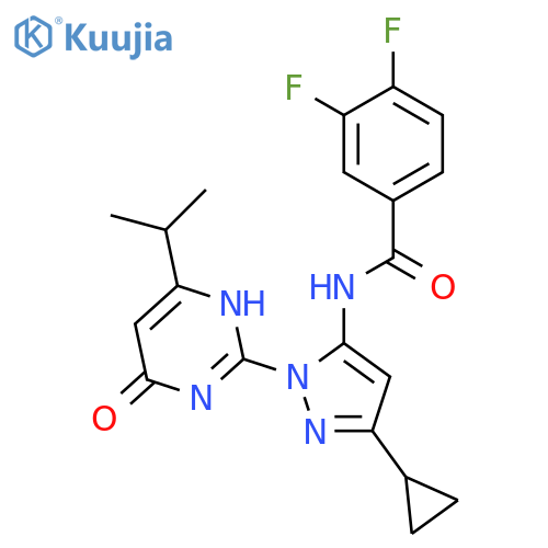 N-{3-cyclopropyl-1-[6-oxo-4-(propan-2-yl)-1,6-dihydropyrimidin-2-yl]-1H-pyrazol-5-yl}-3,4-difluorobenzamide structure