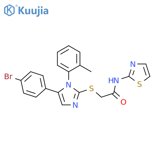 2-{[5-(4-bromophenyl)-1-(2-methylphenyl)-1H-imidazol-2-yl]sulfanyl}-N-(1,3-thiazol-2-yl)acetamide structure