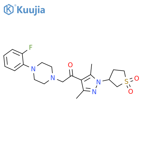 3-(4-{2-[4-(2-fluorophenyl)piperazin-1-yl]-2-oxoethyl}-3,5-dimethyl-1H-pyrazol-1-yl)-1lambda6-thiolane-1,1-dione structure