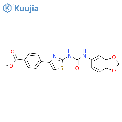 methyl 4-(2-{(2H-1,3-benzodioxol-5-yl)carbamoylamino}-1,3-thiazol-4-yl)benzoate structure
