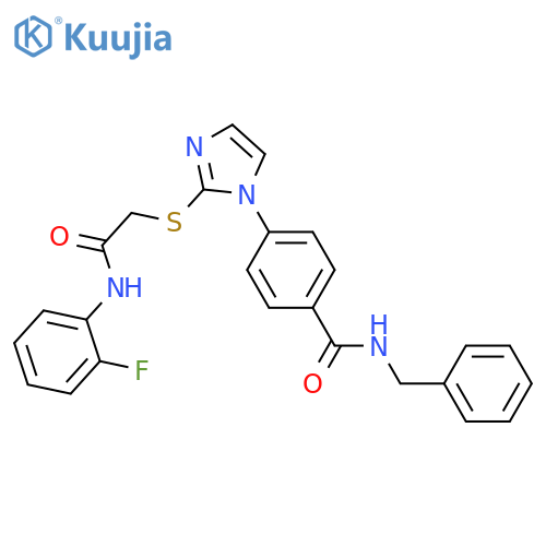 N-benzyl-4-[2-({[(2-fluorophenyl)carbamoyl]methyl}sulfanyl)-1H-imidazol-1-yl]benzamide structure