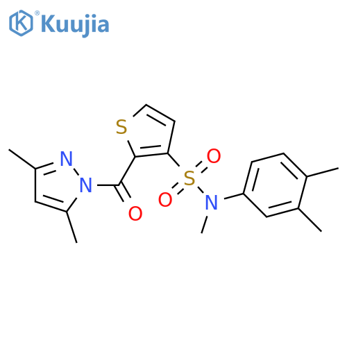 2-(3,5-dimethyl-1H-pyrazole-1-carbonyl)-N-(3,4-dimethylphenyl)-N-methylthiophene-3-sulfonamide structure