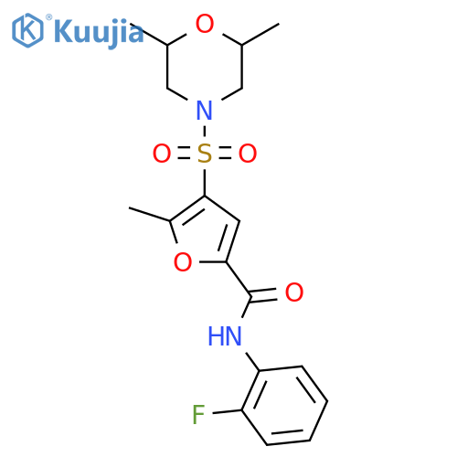 4-(2,6-dimethylmorpholin-4-yl)sulfonyl-N-(2-fluorophenyl)-5-methylfuran-2-carboxamide structure