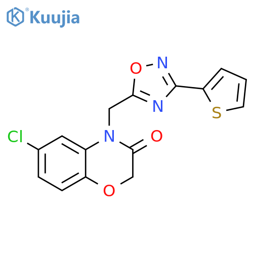 6-chloro-4-{[3-(thiophen-2-yl)-1,2,4-oxadiazol-5-yl]methyl}-3,4-dihydro-2H-1,4-benzoxazin-3-one structure
