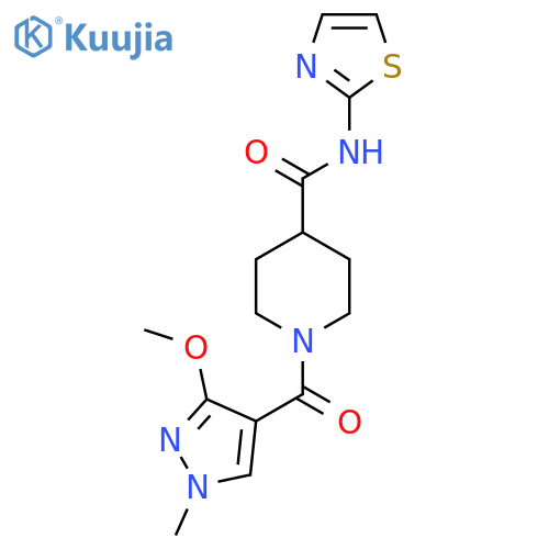 1-(3-methoxy-1-methyl-1H-pyrazole-4-carbonyl)-N-(1,3-thiazol-2-yl)piperidine-4-carboxamide structure
