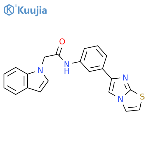 N-(3-{imidazo[2,1-b][1,3]thiazol-6-yl}phenyl)-2-(1H-indol-1-yl)acetamide structure