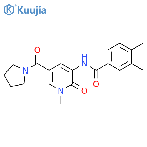3,4-dimethyl-N-[1-methyl-2-oxo-5-(pyrrolidine-1-carbonyl)-1,2-dihydropyridin-3-yl]benzamide structure