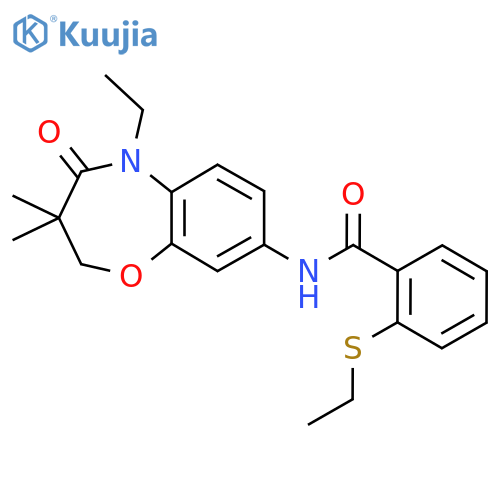 N-(5-ethyl-3,3-dimethyl-4-oxo-2,3,4,5-tetrahydro-1,5-benzoxazepin-8-yl)-2-(ethylsulfanyl)benzamide structure