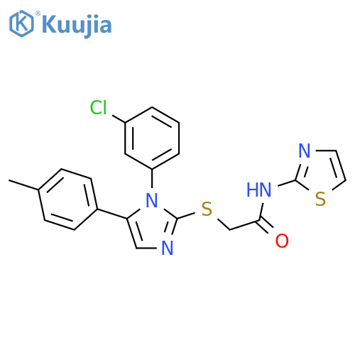 2-{[1-(3-chlorophenyl)-5-(4-methylphenyl)-1H-imidazol-2-yl]sulfanyl}-N-(1,3-thiazol-2-yl)acetamide structure