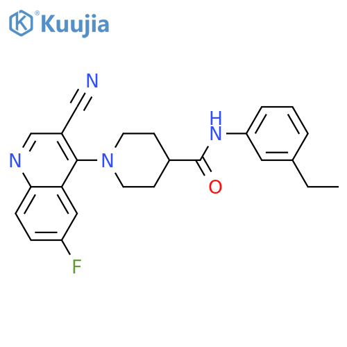 1-(3-cyano-6-fluoroquinolin-4-yl)-N-(3-ethylphenyl)piperidine-4-carboxamide structure