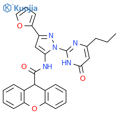 N-3-(furan-2-yl)-1-(6-oxo-4-propyl-1,6-dihydropyrimidin-2-yl)-1H-pyrazol-5-yl-9H-xanthene-9-carboxamide structure