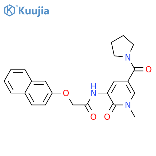 N-[1-methyl-2-oxo-5-(pyrrolidine-1-carbonyl)-1,2-dihydropyridin-3-yl]-2-(naphthalen-2-yloxy)acetamide structure