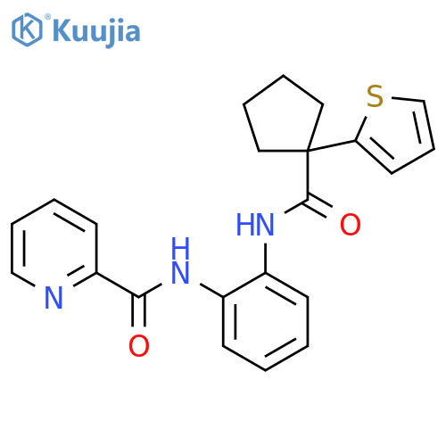 N-{2-1-(thiophen-2-yl)cyclopentaneamidophenyl}pyridine-2-carboxamide structure