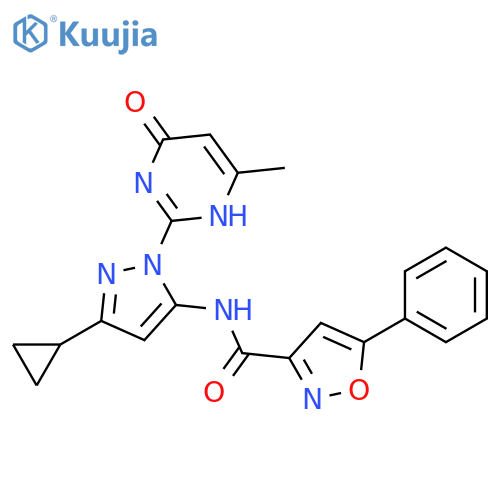 N-3-cyclopropyl-1-(4-methyl-6-oxo-1,6-dihydropyrimidin-2-yl)-1H-pyrazol-5-yl-5-phenyl-1,2-oxazole-3-carboxamide structure