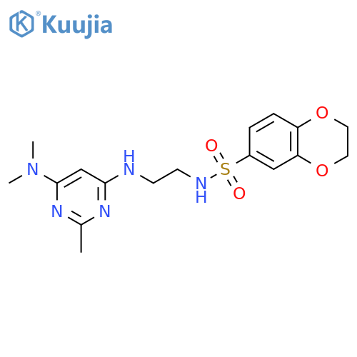 N-(2-{6-(dimethylamino)-2-methylpyrimidin-4-ylamino}ethyl)-2,3-dihydro-1,4-benzodioxine-6-sulfonamide structure