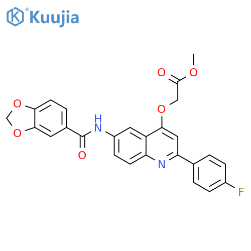methyl 2-{[6-(2H-1,3-benzodioxole-5-amido)-2-(4-fluorophenyl)quinolin-4-yl]oxy}acetate structure