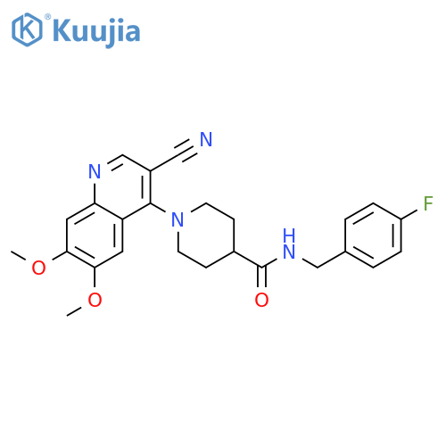 1-(3-cyano-6,7-dimethoxyquinolin-4-yl)-N-[(4-fluorophenyl)methyl]piperidine-4-carboxamide structure
