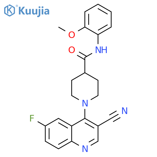 1-(3-cyano-6-fluoroquinolin-4-yl)-N-(2-methoxyphenyl)piperidine-4-carboxamide structure