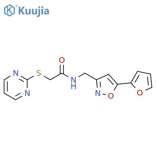 N-{5-(furan-2-yl)-1,2-oxazol-3-ylmethyl}-2-(pyrimidin-2-ylsulfanyl)acetamide structure