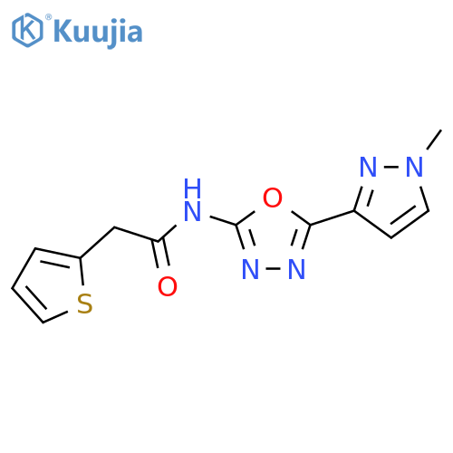N-5-(1-methyl-1H-pyrazol-3-yl)-1,3,4-oxadiazol-2-yl-2-(thiophen-2-yl)acetamide structure