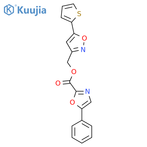 5-(thiophen-2-yl)-1,2-oxazol-3-ylmethyl 5-phenyl-1,3-oxazole-2-carboxylate structure